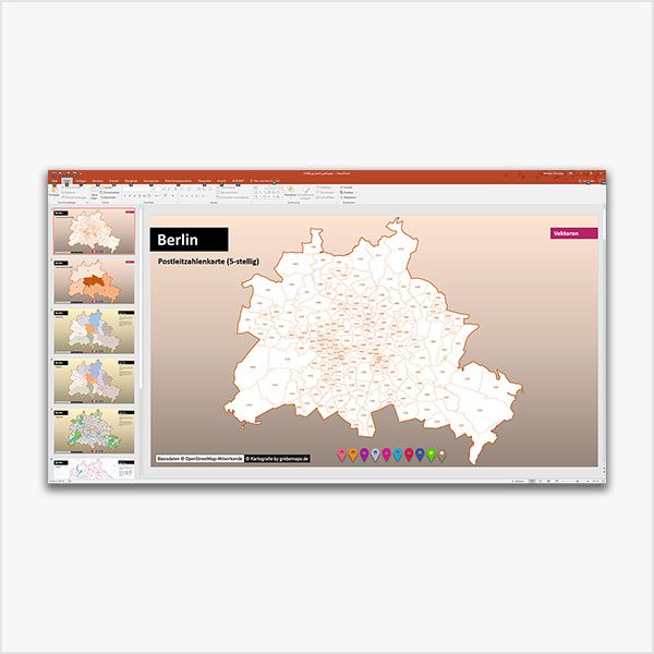 PowerPoint-Karte Berlin Postleitzahlen PLZ-5 mit Bitmap-Karten, PowerPoint-Karte Berlin PLZ, Karte PLZ Berlin PowerPoint, Karte Postleitzahlen Berlin PowerPoint