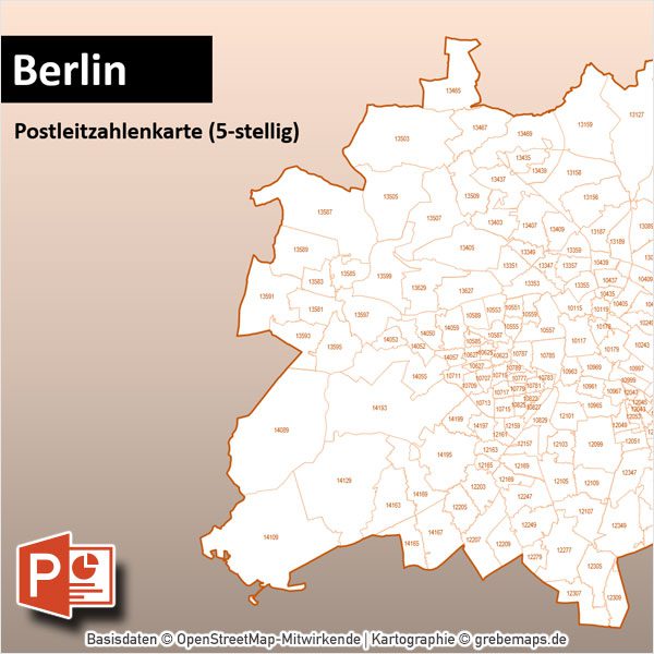 PowerPoint-Karte Berlin Postleitzahlen PLZ-5 mit Bitmap-Karten, PowerPoint-Karte Berlin PLZ, Karte PLZ Berlin PowerPoint, Karte Postleitzahlen Berlin PowerPoint