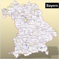 PowerPoint-Karte Bayern Regierungsbezirke Landkreise , Karte Landkreise Bayern PowerPoint, Landkreise Bayern PowerPoint-Karte