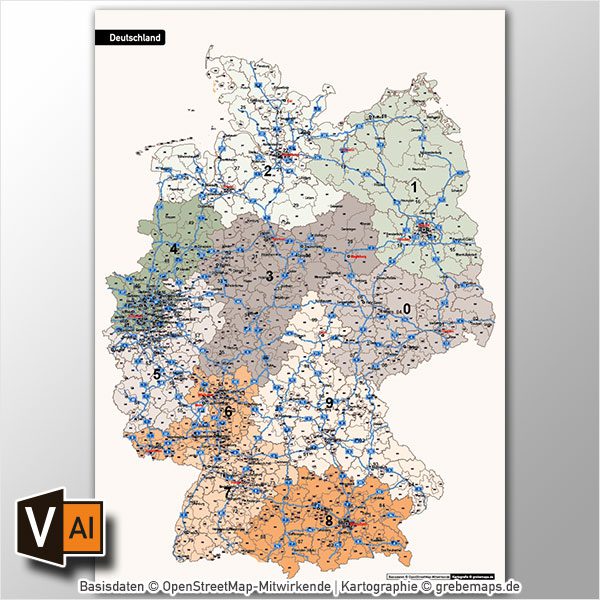 Deutschland Postleitzahlenkarte PLZ-1-2-3 Vektorkarte 3-stellig, Autobahnen, Postleitzahlenkarte Deutschland 3-stellig, PLZ-Karte Deutschland 3-stellig, Karte PLZ DeutschlandDeutschland Postleitzahlenkarte PLZ-1-2-3 Vektorkarte 3-stellig, Autobahnen, Postleitzahlenkarte Deutschland 3-stellig, PLZ-Karte Deutschland 3-stellig, Karte PLZ Deutschland