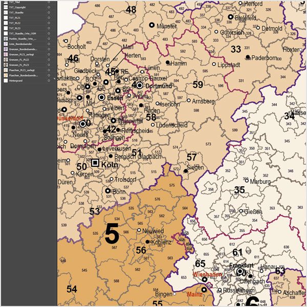 Deutschland Postleitzahlenkarte PLZ-1-2-3 Vektorkarte 3-stellig, Autobahnen, Postleitzahlenkarte Deutschland 3-stellig, PLZ-Karte Deutschland 3-stellig, Karte PLZ Deutschland