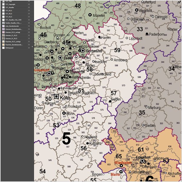 Deutschland Postleitzahlenkarte PLZ-1-2-3 Vektorkarte 3-stellig, Autobahnen, Postleitzahlenkarte Deutschland 3-stellig, PLZ-Karte Deutschland 3-stellig, Karte PLZ Deutschland