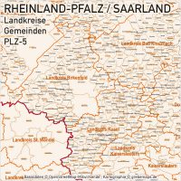 Rheinland-Pfalz / Saarland Vektorkarte Landkreise Gemeinden PLZ-5, Karte Rheinland-Pfalz Landkreise, Karte Rheinland-Pfalz Gemeinden, Karte Saarland Landkreise, Karte Saarland Gemeinden