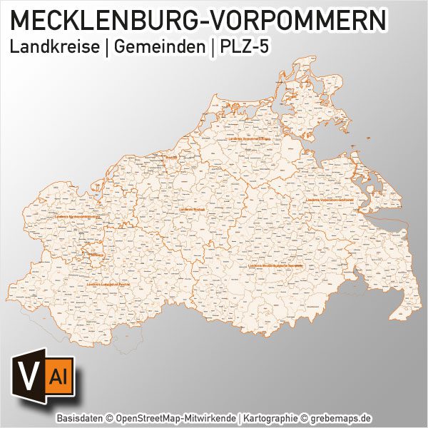 Mecklenburg-Vorpommern Vektorkarte Landkreise Gemeinden PLZ-5, Karte Landkreise Mecklenburg-Vorpommern, Karte Gemeinden Mecklenburg-Vorpommern, Karte Postleitzahlen Mecklenburg-Vorpommern, Karte PLZ Mecklenburg-Vorpommern, Vektorkarte Mecklenburg-Vorpommern Gemeinden, Karte Mecklenburg-Vorpommern Landkreise, Karte PLZ Mecklenburg-Vorpommern