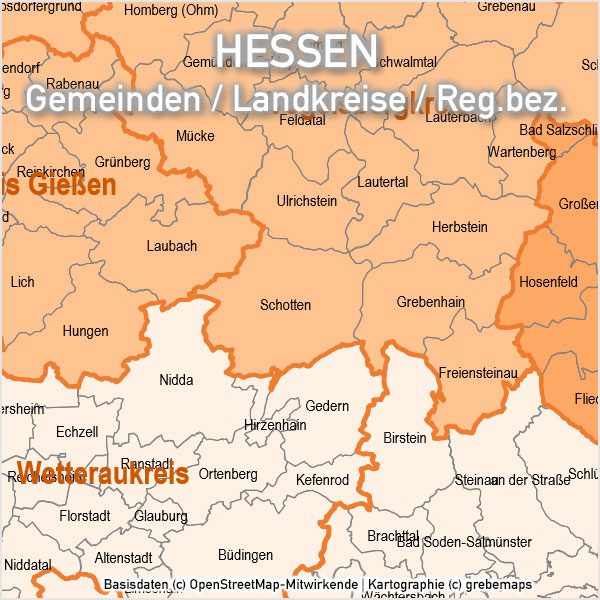 PowerPoint-Karte Hessen Landkreise Gemeinden Regierungsbezirke Vektorkarte, PowerPoint-Karte Hessen Gemeinden, Karte PowerPoint Hessen Gemeinden, Karte PowerPoint Hessen Landkreise