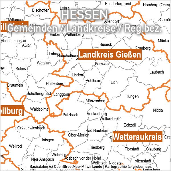 PowerPoint-Karte Hessen Landkreise Gemeinden Regierungsbezirke Vektorkarte, PowerPoint-Karte Hessen Gemeinden, Karte PowerPoint Hessen Gemeinden, Karte PowerPoint Hessen Landkreise