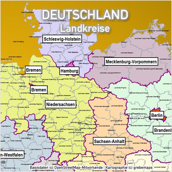 PowerPoint-Karte Deutschland Landkreise Vektorkarte, PowerPoint-Karte Landkreise Deutschland, Karte PowerPoint Landkreise Deutschland