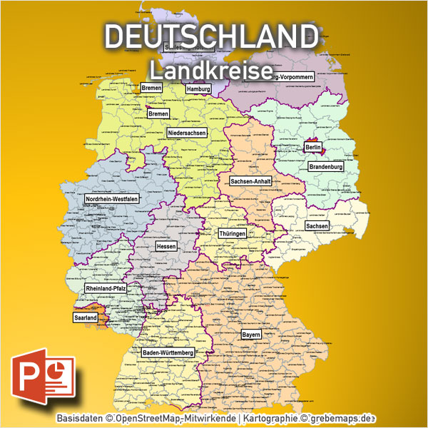 PowerPoint-Karte Deutschland Landkreise Vektorkarte, PowerPoint-Karte Landkreise Deutschland, Karte PowerPoint Landkreise Deutschland