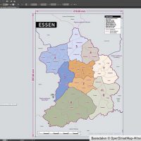 Essen Vektorkarte Stadtbezirke Stadtteile Topographie, Karte Essen Stadtbezirke, Karte Essen Stadtteile, Stadtteile Essen Karte download, Vektorkarte Essen Stadtteile download