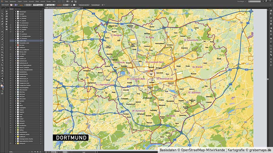 Karte Dortmund Vektorkarte Stadtbezirke Topographie, Karte Dortmund, Vektorkarte Dortmund Stadtbezirke, Stadtkarte Dortmund, Karte Dortmund AI-Datei download