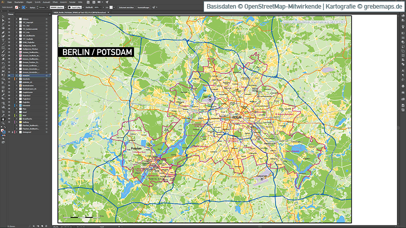 Berlin Potsdam Stadtbezirke Stadtteile Topographie Vektorkarte, Karte Berlin Stadtteile, Vektorkarte Berlin Stadtteile, Karte Berlin Vektor download, Karte Vektor Berlin download