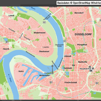 Düsseldorf-Mitte Übersichtskarte Vektorkarte, Karte Düsseldorf Mitte, Karte Düsseldorf Innenstadt, Karte Düsseldorf Zentrum, Karte Düsseldorf mit Gebäuden, Karte Düsseldorf AI-Datei download