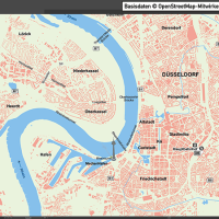 Düsseldorf-Mitte Übersichtskarte Vektorkarte, Karte Düsseldorf Mitte, Karte Düsseldorf Innenstadt, Karte Düsseldorf Zentrum, Karte Düsseldorf mit Gebäuden, Karte Düsseldorf AI-Datei download