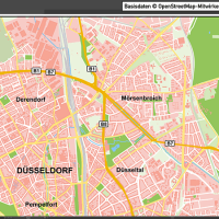 Düsseldorf-Mitte Übersichtskarte Vektorkarte, Karte Düsseldorf Mitte, Karte Düsseldorf Innenstadt, Karte Düsseldorf Zentrum, Karte Düsseldorf mit Gebäuden, Karte Düsseldorf AI-Datei download