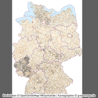 Karte Gemeinden Deutschland mit Landkreisen Vektorkarte (2019), Gemeindekarte Deutschland, Karte Gemeinden Deutschland, Vektorkarte Deutschland Gemeinden