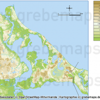 Usedom Inselkarte Vektorkarte Höhenschichten mit Gemeindegrenzen / Karte Insel Usedom / Basiskarte Usedom  / Übersichtskarte Usedom, Vektorkarte Usedom download, Inselkarte Usedom download Vektor AI, AI-Datei, Karte Insel Usedom Vektoren Gemeinden