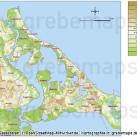 Usedom Inselkarte Vektorkarte Höhenschichten mit Gemeindegrenzen / Karte Insel Usedom / Basiskarte Usedom  / Übersichtskarte Usedom, Vektorkarte Usedom download, Inselkarte Usedom download Vektor AI, AI-Datei, Karte Insel Usedom Vektoren Gemeinden