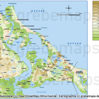 Usedom Inselkarte Vektorkarte Höhenschichten mit Gemeindegrenzen / Karte Insel Usedom / Basiskarte Usedom  / Übersichtskarte Usedom, Vektorkarte Usedom download, Inselkarte Usedom download Vektor AI, AI-Datei, Karte Insel Usedom Vektoren Gemeinden