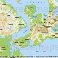 Usedom Inselkarte Vektorkarte Höhenschichten mit Gemeindegrenzen / Karte Insel Usedom / Basiskarte Usedom  / Übersichtskarte Usedom, Vektorkarte Usedom download, Inselkarte Usedom download Vektor AI, AI-Datei, Karte Insel Usedom Vektoren Gemeinden