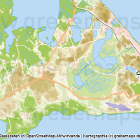 Usedom Inselkarte Vektorkarte Höhenschichten mit Gemeindegrenzen / Karte Insel Usedom / Basiskarte Usedom  / Übersichtskarte Usedom, Vektorkarte Usedom download, Inselkarte Usedom download Vektor AI, AI-Datei, Karte Insel Usedom Vektoren Gemeinden