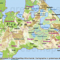 Usedom Inselkarte Vektorkarte Höhenschichten mit Gemeindegrenzen / Karte Insel Usedom / Basiskarte Usedom  / Übersichtskarte Usedom, Vektorkarte Usedom download, Inselkarte Usedom download Vektor AI, AI-Datei, Karte Insel Usedom Vektoren Gemeinden