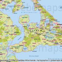 Usedom Vektorkarte Topographie mit Gemeindegrenzen, Karte Usedom Vektor download, Inselkarte Usedom AI-Datei, Inselkarte Usedom download, Karte Usedom download, Karte Vektor Usedom