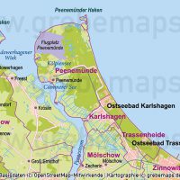 Usedom Vektorkarte Topographie mit Gemeindegrenzen, Karte Usedom Vektor download, Inselkarte Usedom AI-Datei, Inselkarte Usedom download, Karte Usedom download, Karte Vektor Usedom