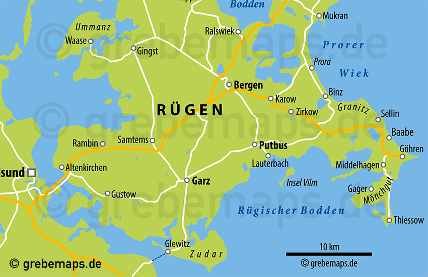 Rügen Vektorkarte einfache Inselkarte (9×9 cm), Karte Insel Rügen für Flyer Folder Print Druck