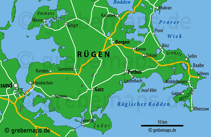 Rügen Vektorkarte einfache Inselkarte (9×9 cm), Karte Insel Rügen für Flyer Folder Print Druck