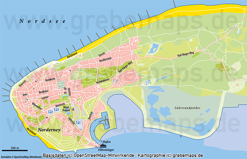 Norderney Ortsplan mit Gebäuden Vektorkarte - grebemaps® B2B-KartenShop