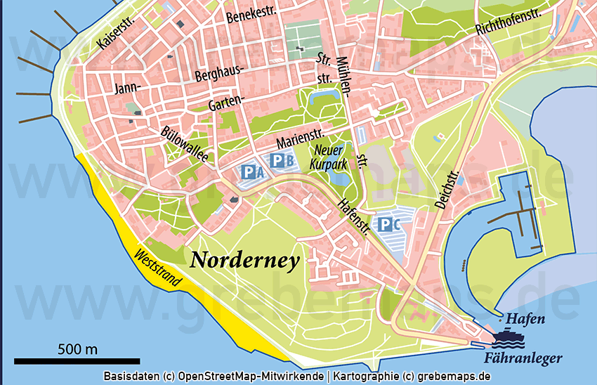 Norderney Ortsplan mit Gebäuden Vektorkarte / Karte Norderney / Ortsplan Norderney mit Gebäuden / Vektorkarte Norderney / Übersichtskarte Norderney, Karte Norderney Ortsplan download AI-Datei Vektorkarte Print Druck