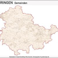 Thüringen Landkreise Gemeinden Postleitzahlen PLZ-5 Vektorkarte, Karte Thüringen Landkreise, Karte Thüringen Gemeinden, Karte Thüringen Postleitzahlen, Karte Thüringen PLZ-5, Karte Thüringen PLZ 5-stellig, Bundeslandkarte Thüringen