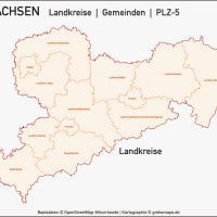 Sachsen Landkreise Gemeinden Postleitzahlen PLZ-5 Vektorkarte, Karte Sachsen Landkreise, Karte Sachsen Gemeinden, Karte Sachsen PLZ, Karte Sachsen Postleitzahlen, Karte Sachsen PLZ-5, Karte Sachsen PLZ 5-stellig, Bundelandkarte Sachsen, Vektorkarte Sachsen, Karte Vektor Sachsen