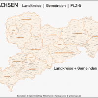 Sachsen Landkreise Gemeinden Postleitzahlen PLZ-5 Vektorkarte, Karte Sachsen Landkreise, Karte Sachsen Gemeinden, Karte Sachsen PLZ, Karte Sachsen Postleitzahlen, Karte Sachsen PLZ-5, Karte Sachsen PLZ 5-stellig, Bundelandkarte Sachsen, Vektorkarte Sachsen, Karte Vektor Sachsen