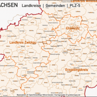 Sachsen Landkreise Gemeinden Postleitzahlen PLZ-5 Vektorkarte, Karte Sachsen Landkreise, Karte Sachsen Gemeinden, Karte Sachsen PLZ, Karte Sachsen Postleitzahlen, Karte Sachsen PLZ-5, Karte Sachsen PLZ 5-stellig, Bundelandkarte Sachsen, Vektorkarte Sachsen, Karte Vektor Sachsen