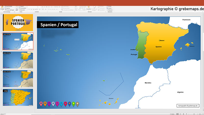 PowerPoint-Karte Spanien Portugal mit Provinzen, Karte PowerPoint Spanien, Karte PowerPoint Portugal