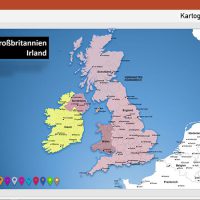 PowerPoint-Karte Großbritannien Irland mit Provinzen, Karte PowerPoint England, Karte PowerPoint Großbritannien, PowerPoint-Karte Irland Schottland Wales England