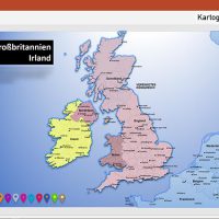 PowerPoint-Karte Großbritannien Irland mit Provinzen, Karte PowerPoint England, Karte PowerPoint Großbritannien, PowerPoint-Karte Irland Schottland Wales England