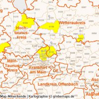 PowerPoint-Karte Rhein-Main-Gebiet Postleitzahlen PLZ-5 (PLZ 5-stellig) mit Landkreisen, Karte PowerPoint Rhein-Main-Gebiet PLZ Landkreise, PowerPoint-Landkarte Rhein-Main PLZ
