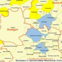 PowerPoint-Karte Region Stuttgart Gemeinden Landkreise, Karte PowerPoint Region Stuttgart Gemeinden, Karte PowerPoint Region Stuttgart Landkreise, Vektorkarte PowerPoint Region Stuttgart Gemeinden Landkreise