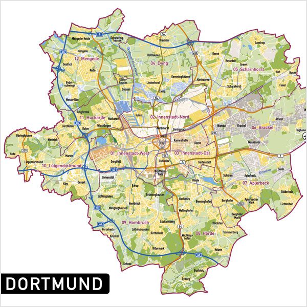 Dortmund Vektorkarte Stadtbezirke Topographie, Karte Dortmund, Vektorkarte Dortmund Stadtbezirke, Stadtkarte Dortmund, Karte Dortmund AI-Datei download