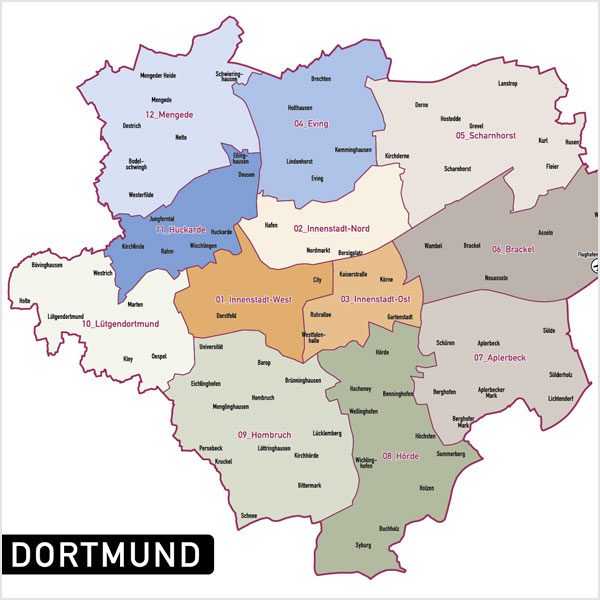 Dortmund Vektorkarte Stadtbezirke Topographie, Karte Dortmund, Vektorkarte Dortmund Stadtbezirke, Stadtkarte Dortmund, Karte Dortmund AI-Datei download