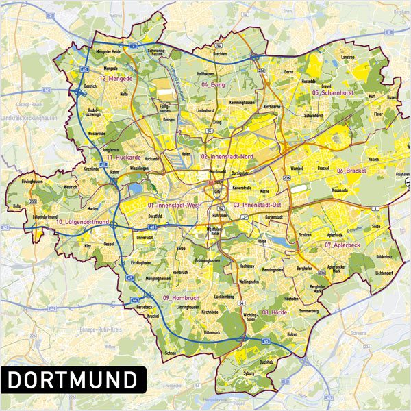 Dortmund Vektorkarte Stadtbezirke Topographie, Karte Dortmund, Vektorkarte Dortmund Stadtbezirke, Stadtkarte Dortmund, Karte Dortmund AI-Datei download