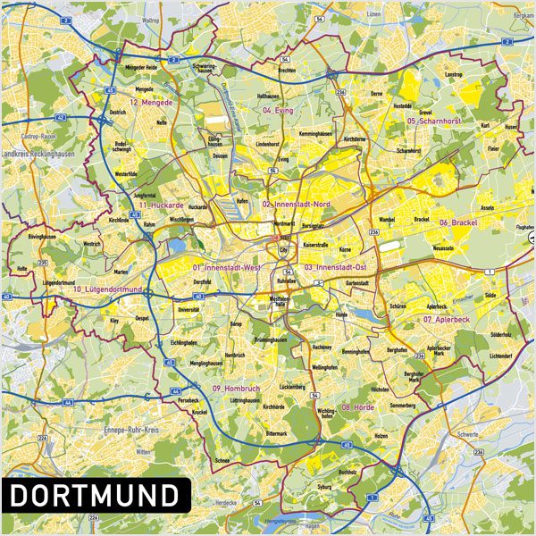 Dortmund Vektorkarte Stadtbezirke Topographie, Karte Dortmund, Vektorkarte Dortmund Stadtbezirke, Stadtkarte Dortmund, Karte Dortmund AI-Datei download
