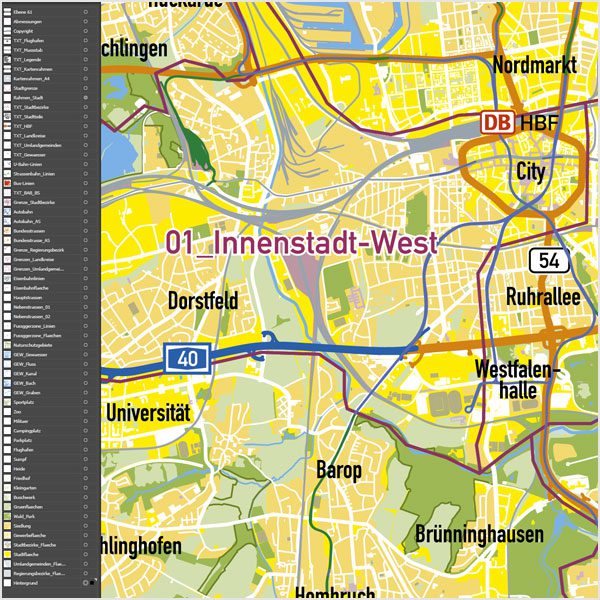 Dortmund Vektorkarte Stadtbezirke Topographie, Karte Dortmund, Vektorkarte Dortmund Stadtbezirke, Stadtkarte Dortmund, Karte Dortmund AI-Datei download