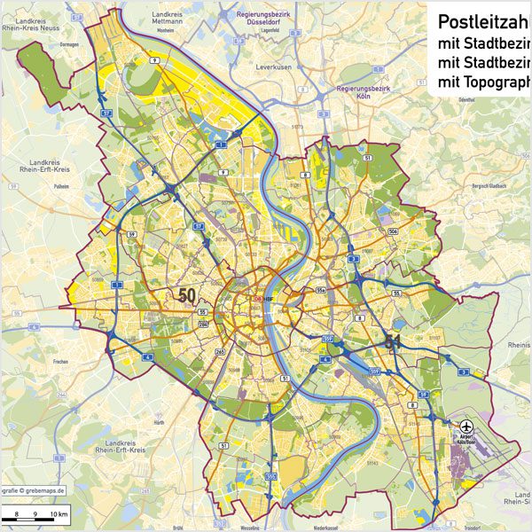 Köln Postleitzahlen PLZ-5 Topographie Stadtbezirke Stadtteile Vektorkarte, Karte Köln Stadtteile, Karte Köln Postleitzahlen, Karte Köln PLZ, Karte Köln PLZ-5, Karte Köln PLZ 5-stellig, Vektorkarte Köln AI-Datei download