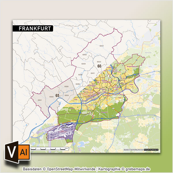 Frankfurt Postleitzahlen PLZ-5 Topographie Stadtbezirke Stadtteile Vektorkarte, Karte Frankfurt am Main PLZ, Karte Frankfurt am Main Postleitzahen, Karte Frankfurt am Main Stadtteile, Karte Frankfurt am Main Stadtbezirke, Vektorkarte Frankfurt, AI-Datei, download