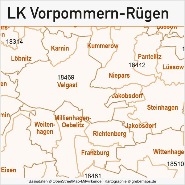 Landkreis-Karte Vorpommern-Rügen Postleitzahlen-Karte PLZ-5 Gemeinden Vektorkarte, Karte Vorpommern-Rügen Gemeinden, Karte Vorpommern-Rügen Postleitzahlen, Karte Vorpommern-Rügen PLZ, Karte Vorpommern-Rügen Vektorkarte AI-Datei download