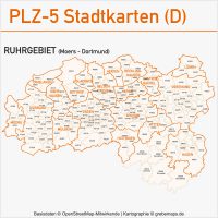 PLZ-Karte Ruhrgebiet, Postleitzahlenkarte Ruhrgebiet