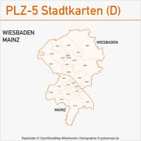 Postleitzahlenkarte PLZ-Karte Vektorkarte Karte PLZ wiesbaden mainz